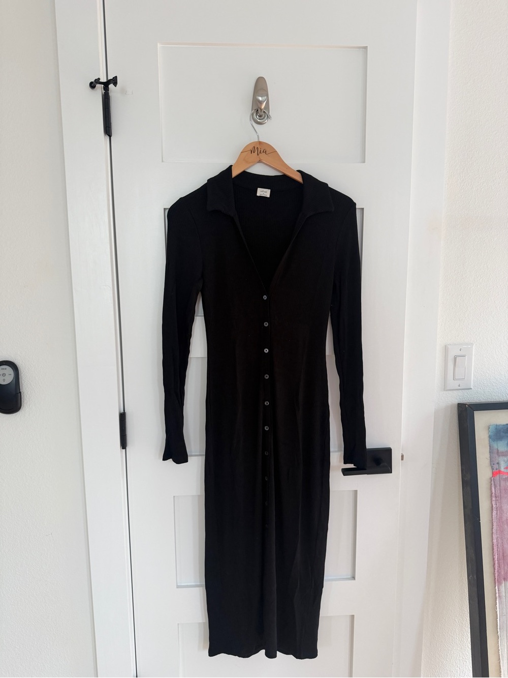 Wilfred Black Button-Front Collar Midi Dress